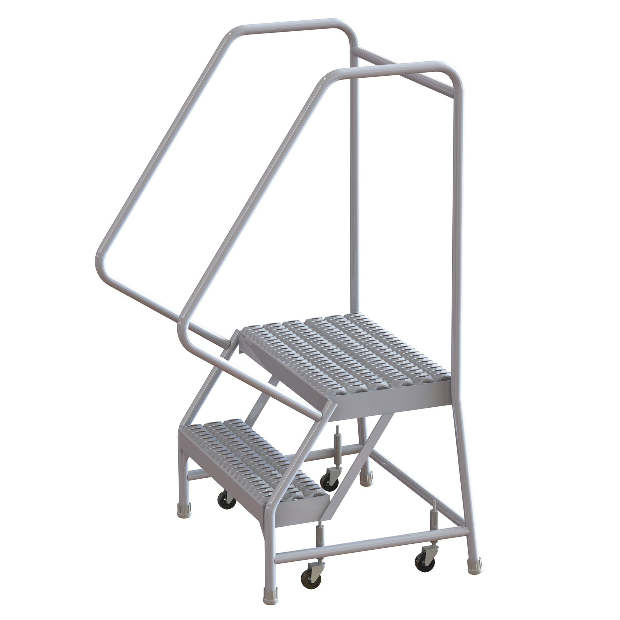 Tri-Arc Aluminum Rolling Ladder with Rails and Serrated Steps